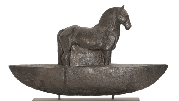Skulptur TRAUMFAHRT ein Pferd auf einem Boot von Bildhauer Christoph Fischer